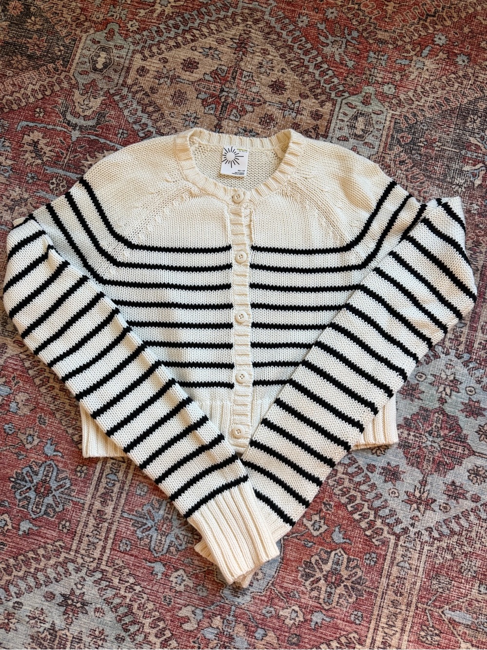 aerie Cream and Black Striped Button-Up Cardigan